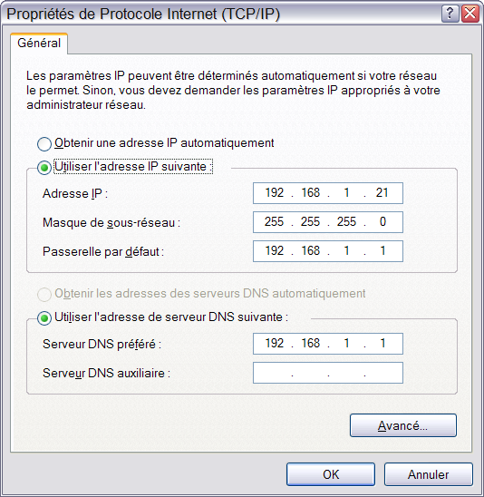 Paramtrage TCP/IP